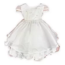 Vestido Bebe Batizado Manga Copinho Renda Tule Saia Gode P-g