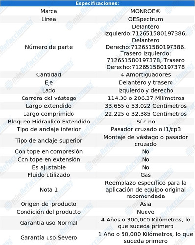 Jgo 4 Amortiguadores Gas Oespectrum Cutlass Salon 75-80 Foto 3