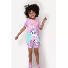 Pijama Manga Curta Viscolycra Menina Teen Unicórnio Kawaii