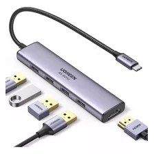 Hub 5 En 1 Adaptador Tipo-c A 4 Usb 3.0+hdmi Ugreen