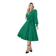 Vestido Feminino Midi Manga Longa Bufante Canelado Lindo