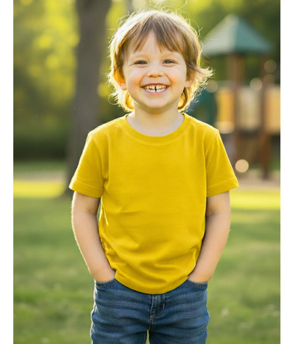 Camiseta Infantil Unissex Várias Cores Básica 100% Algodão Amarelo Liso 6 Lisa