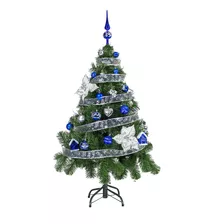 Arbol Navidad Tronador Lujo 1,20mts + Kit 30 Deco Azul Plata