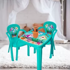 Mesa Mesinha Infantil Decorada Tubarão Shark Com 2 Cadeiras Cor Azul