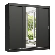 Ropero Madesa Reno 1095h91e Color Negro De Mdp Con 3 Puertas Corredizas