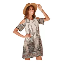 Vestido Bohemio Floral Túnico De Hombros Descubiertos