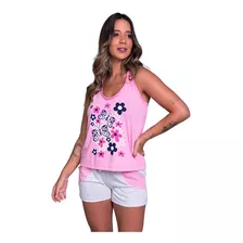 Kit 4 Pijamas Feminino Curto Adulto Blusa Regata Short Bolso