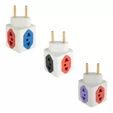 Kit 100 Adaptadores Pino Cubo Colorido Benjamin 4 Saídas 10a 110v/220v