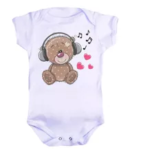 Body Branco Bebê Infantil Urso Ursinho Música Fone