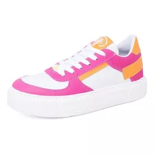 Tênis Casual Feminino Sneacker Laranja Com Rosa Dubuy