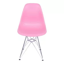 Cadeira De Jantar Boxbit Dkr Eames Polipropileno Base Cromada, Estrutura De Cor Rosa, 1 Unidade