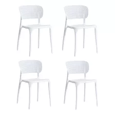 Pack 4 Sillas De Comedor Terraza Moderna Apilables Blancas