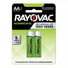 02 Pilhas Aa Recarregáveis 1350mah Rayovac 1 Cart C/ 2 Unid