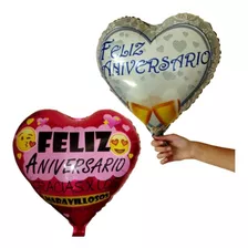 Kit 12 Balão Metalizado Coração Feliz Aniversário 46cm Cheio