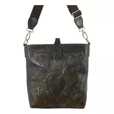 Bolsa Morral De Piel Artesanal Cincelada Sagrado Corazon