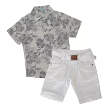 Conjunto Camisa Social Floral Verão Infantil Bermuda Menino 