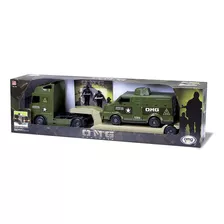 Caminhão Plataforma 82cm + Carro Comandos C/ Soldados - Omg Cor Verde