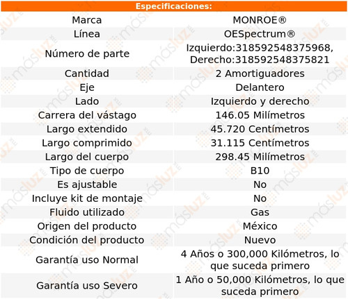 2- Amortiguadores Delanteros Gas Oespectrum Mx-6 1993/1997 Foto 3