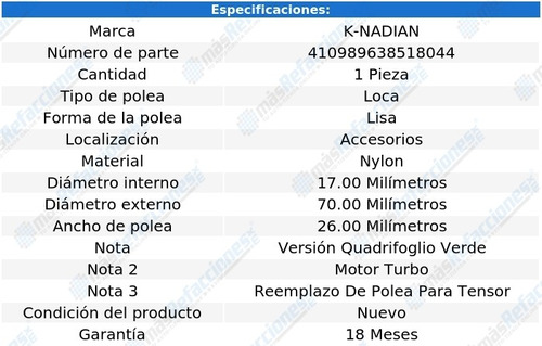 Polea Banda Nylon Lisa K-nadian Mito L4 1.4l 12 Al 13 Foto 3