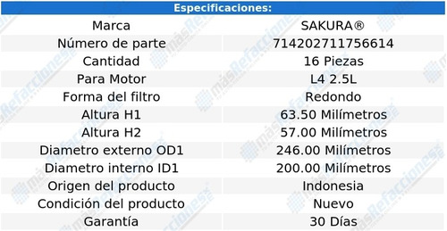 Pack 16 Filtros Para Aire Eagle L4 2.5l 81-84 Sakura Foto 2