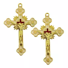 Pingentes Crucifixo Dourado Resinado 5,2cm P/terços 10 Pçs 