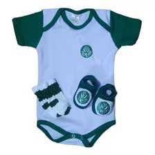 Kit Bebê Torcedor Bodie + Meia + Pantufa Palmeiras