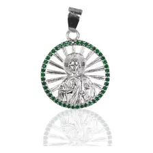 Medalla San Judas Tadeo Plata 925 Zirconias Verdes 2.5 Cm