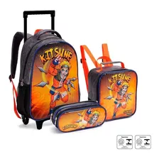 Kit Mochila Escolar Boruto Naruto Desenho Rodinhas Grande