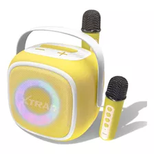 Caixinha De Som Karaokê 2 Microfone Bluetooth Portátil 100w Cor Amarelo 110v/220v
