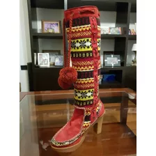 Botas De Mujer Altas Tejidas Con Pompones