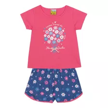 Conjunto Infantil Menina Camiseta Rosa/short Azul Jaca Lelé