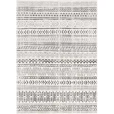 Alfombra Motivo Tribal Chloe, 5x8, Gris Claro