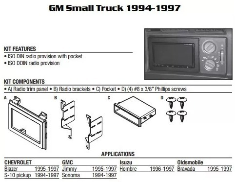 Frente Adaptador 1  2 Din Para Gmc Sonoma Ao 1994 A 1997 Foto 2