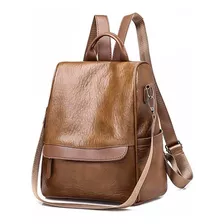 Bolsos Mujer Material Tipo Piel Versátil Uso Mochila Color Marrón Diseño De La Tela Liso