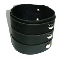 Bracelete Em Couro Com 3 Fivelas - Diâmetro Ajustável