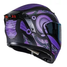 Casco Motociclista Kov Estelar Cyborg Morado Abatible Led Color Violeta Tamaño Del Casco L