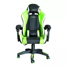 Cadeira De Escritório Racer X Comfort Gamer Ergonômica Preta, Verde E Branca Com Estofado De Couro Sintético