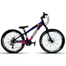 Mountain Bike Vikingx Tuff 25 Aro 26 13 21v Freios De Disco Mecânico Câmbios Shimano Tourney Tz31 Cor Preto/rosa