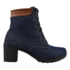 Bota Feminina Cano Médio Salto Grosso Tratorado Jeans