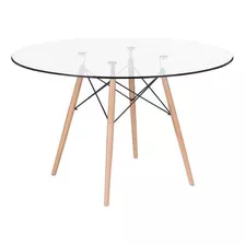 Mesa Redonda Charles Eames 90cm Tampo Vidro Sala De Jantar