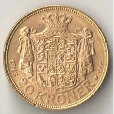 Dinamarca 20 Kroner 1916 Ouro 9 Gramas Au 900 Christian X
