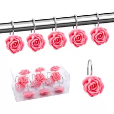 12 Ganchos De Acero Inoxidable Para Cortinas De Baño Rosas Color Rosa