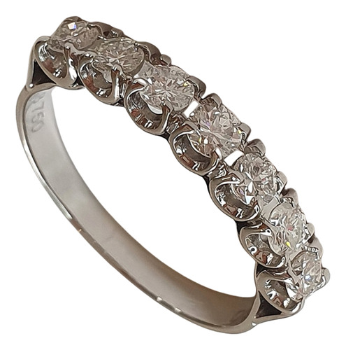 Anel Meia Aliança De Diamantes 0,63ct De Ouro 18k 750 Branco 18