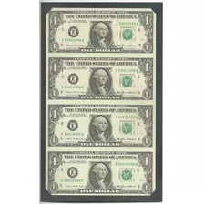 Estados Unidos 4 Cédulas Originais De 1 Dólar Novas