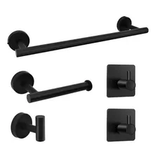 Set Accesorios De Baño En Acero Inoxidable - Negro Y Plata