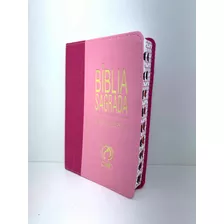 Bíblia Sagrada Slim Com Harpa Cpad Com Índice Lateral Bicolor Rosa E Pink