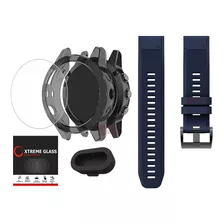 Kit Pulseira Para Fenix 6 47mm + Capa Pelicula Plugue Usb Cor Azul-escuro