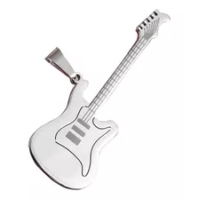 Colar Pingente Guitarra Strato Prata Cp206 Aço Inox