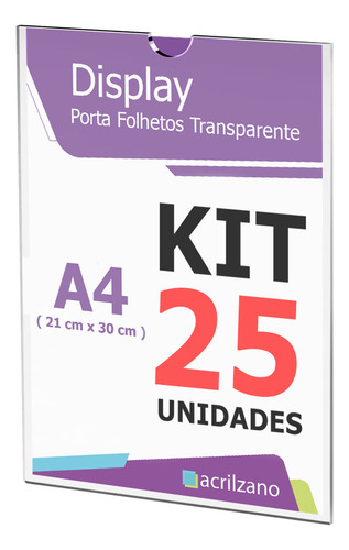 Display Acrílico Papel A4 30x21cm Parede - Kit Com 25 Peças Cor Transparente