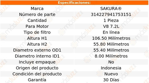 (1) Filtro Combustible Chrysler New Yorker 8 Cil 7.2l 66/78 Foto 2